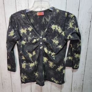 Avatar Women's Gray Tie-Dye Ruched Cotton Henley Shirt Size Large.